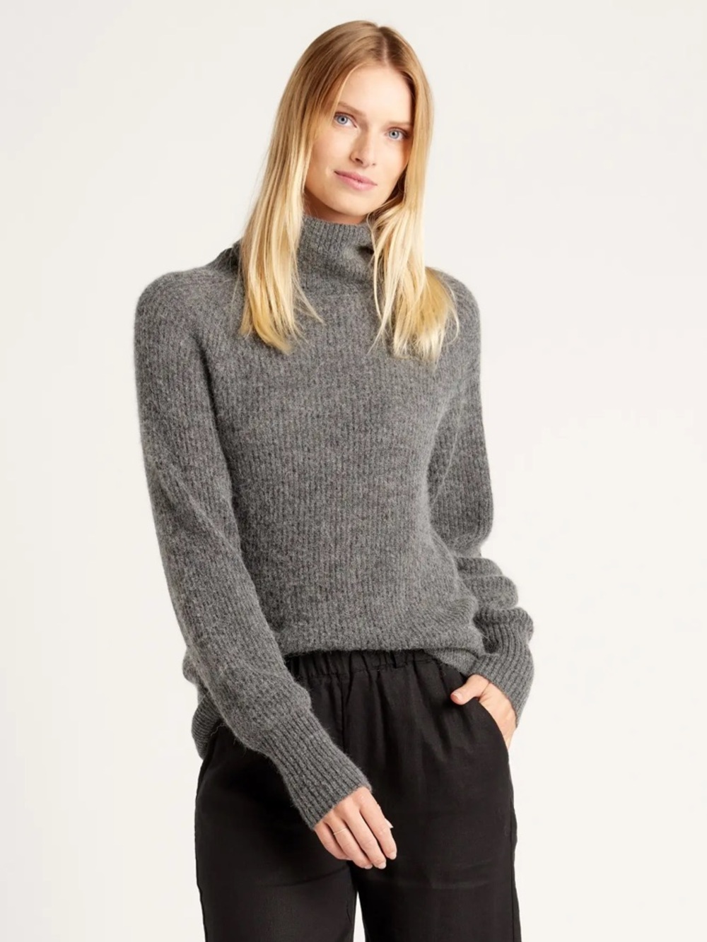 Quince Baby Alpaca Wool Blend Turtleneck Sweater Charcoal Gray Size Small
